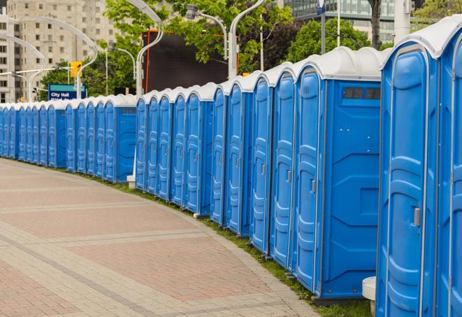 a row of portable restrooms at a fairground, offering visitors a clean and hassle-free experience in columbia